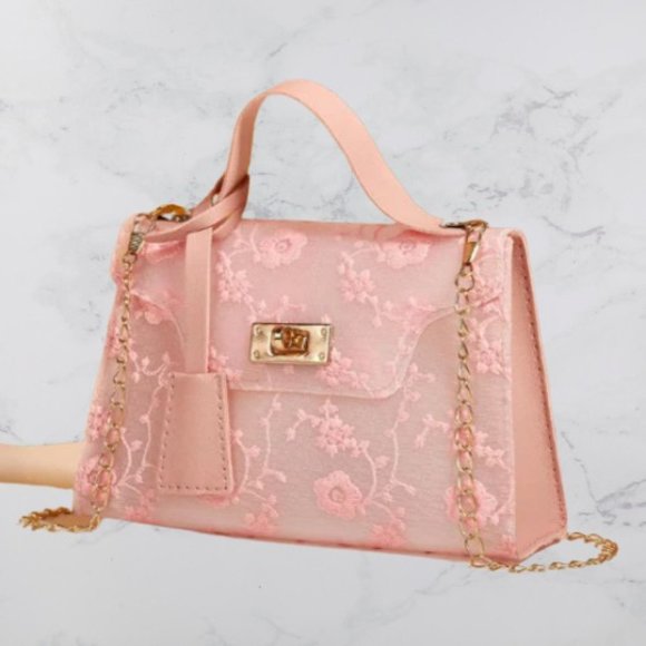 Floral Embroidered Lock Chain Bag Satchel Bag - Picture 2 of 4